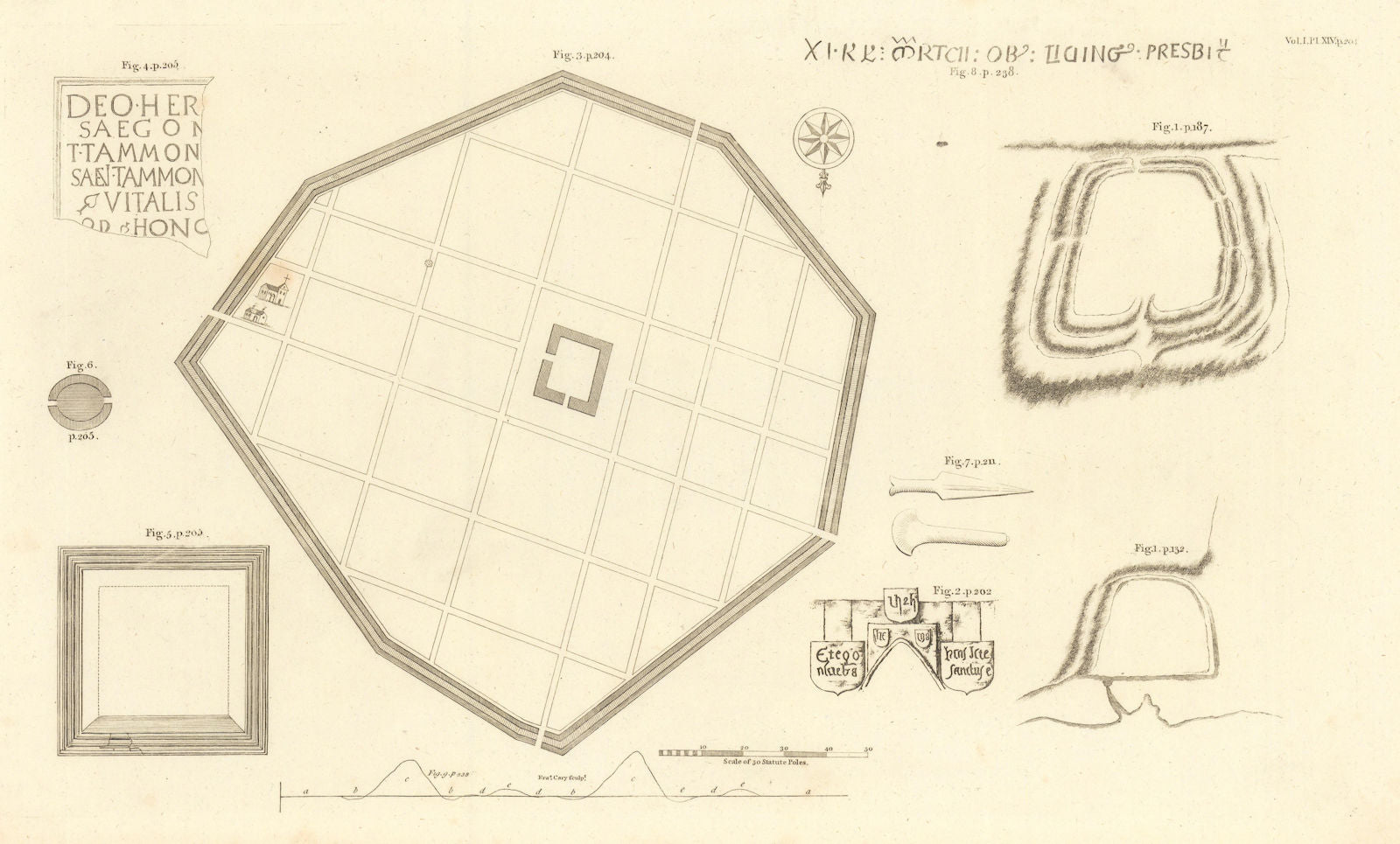 Silchester Iron Age / Roman town plan 1806 old antique vintage map chart